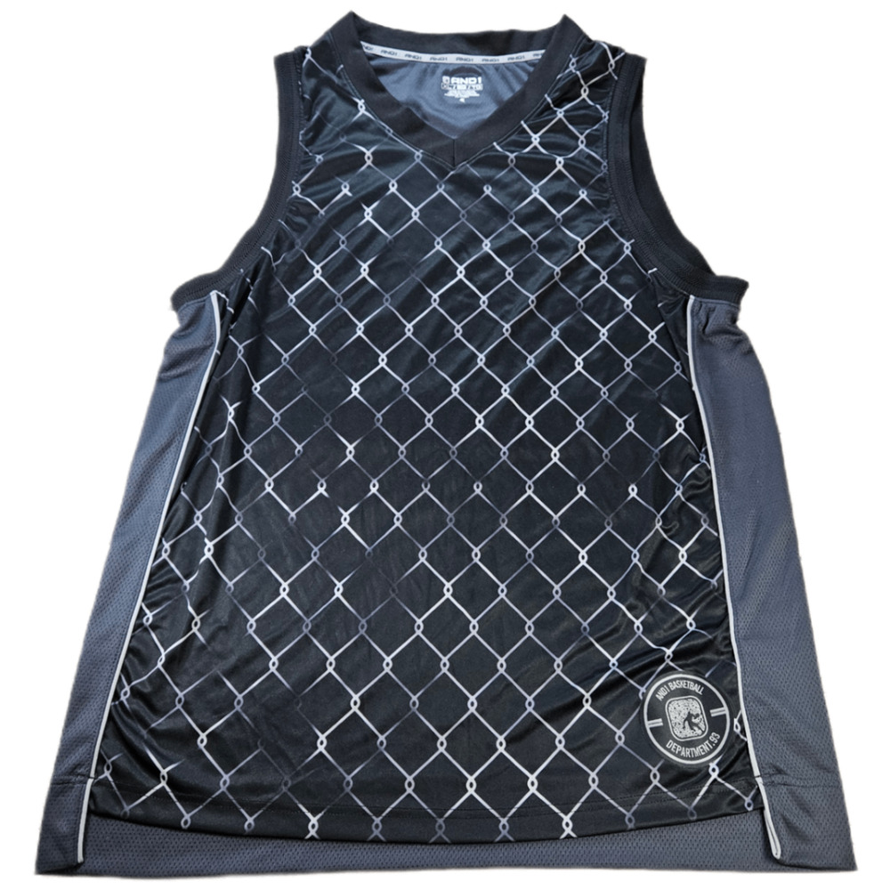 AND1 Basketball Men's XL Black Gray Chainlink Mesh Tank Top Jersey